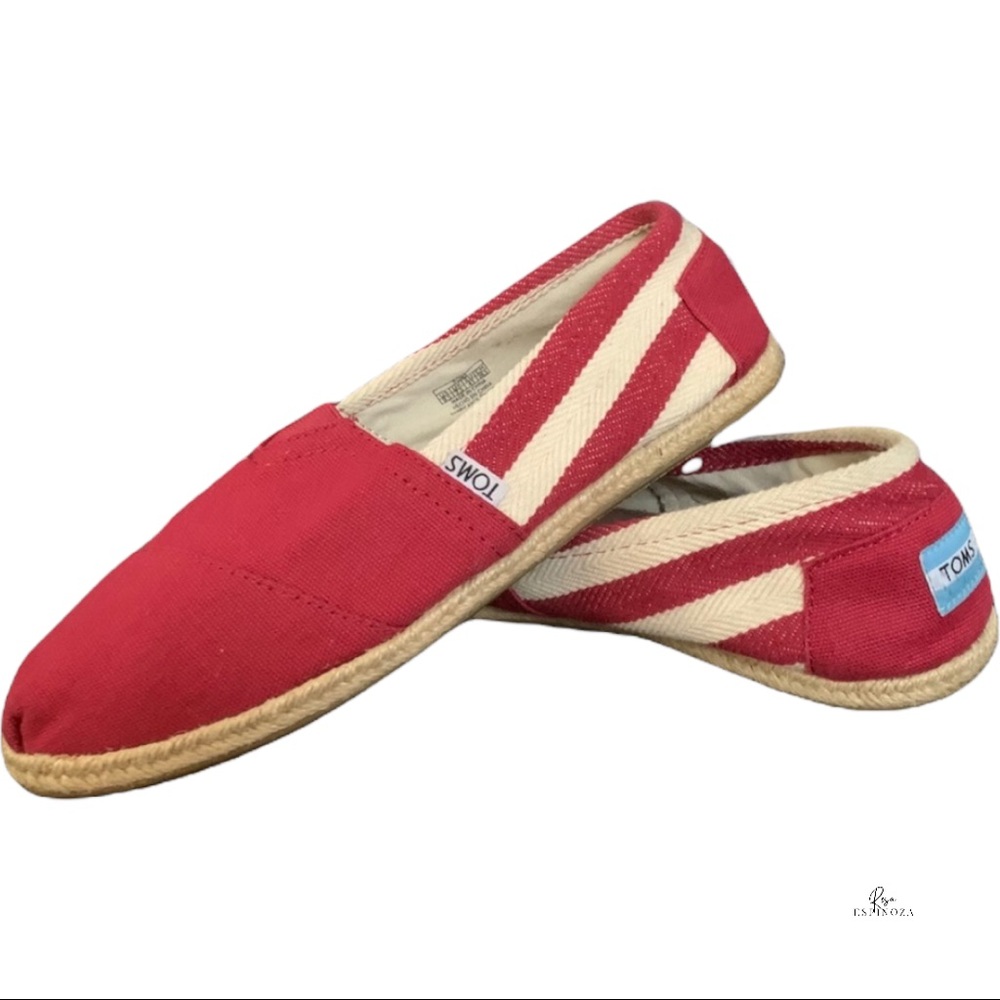 Toms Red Classic University striped Espadilla size 9.5